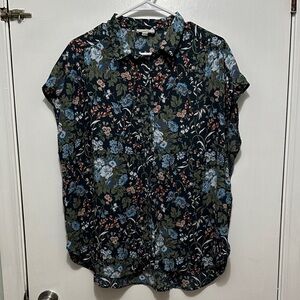 Floral Button Down Shirt - Blue, Green, Black